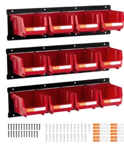 VEVOR Wall Mounted Storage Bins Set - 12 Stackable Plastic Bins with 3 Metal Rails