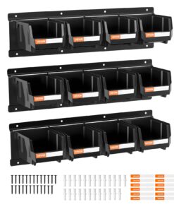VEVOR 12 Wall Mounted Stackable Plastic Storage Bins with 3 Metal Rails