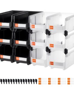 VEVOR 12-Pack Stackable Plastic Storage Bins 37.7x21.5x18 cm