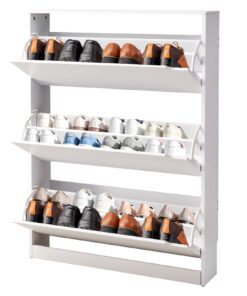 White Modern Shoe Cabinet with 3 Flip Drawers