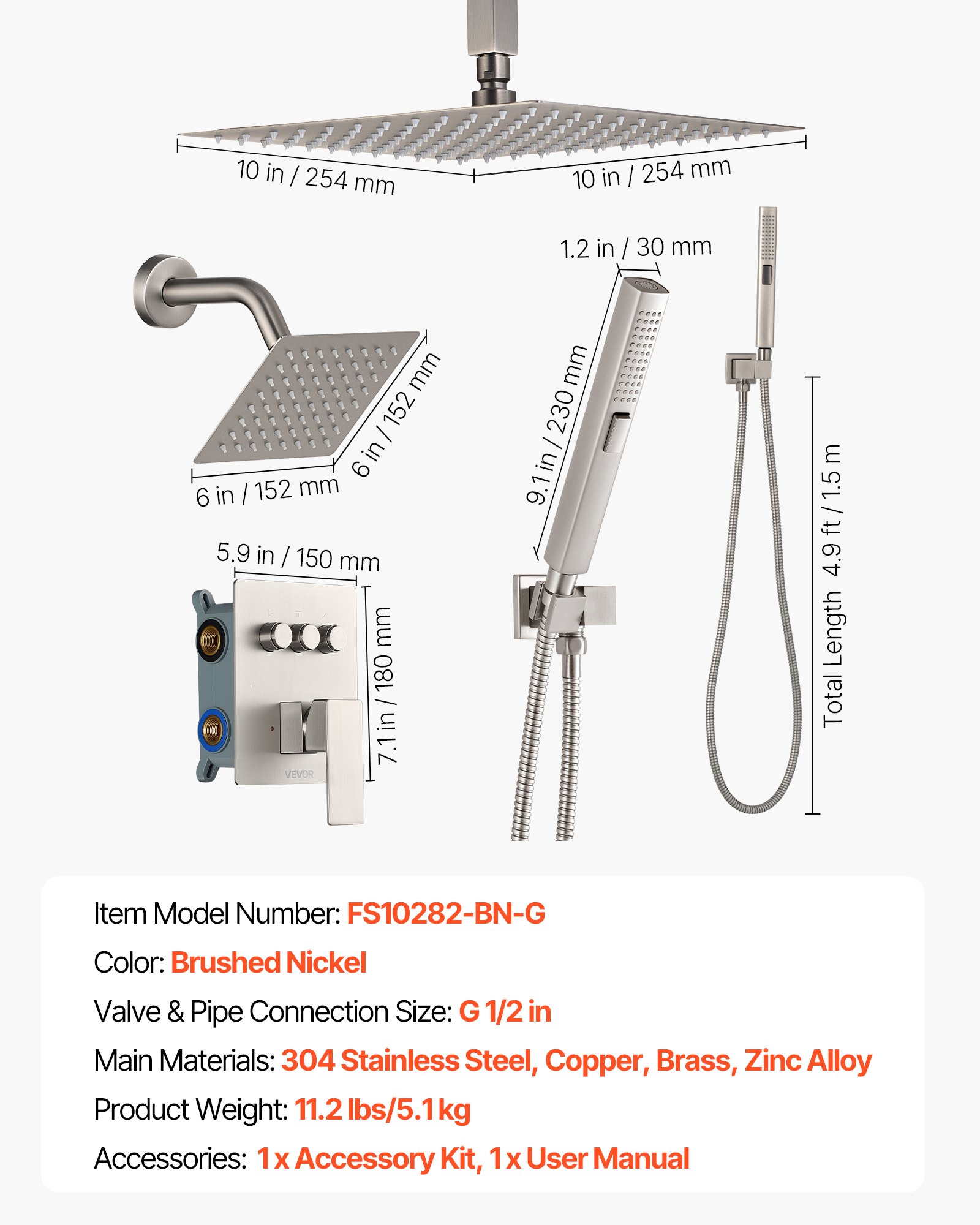 MHA4FDUNshowersystemf6 VEVORshoplv