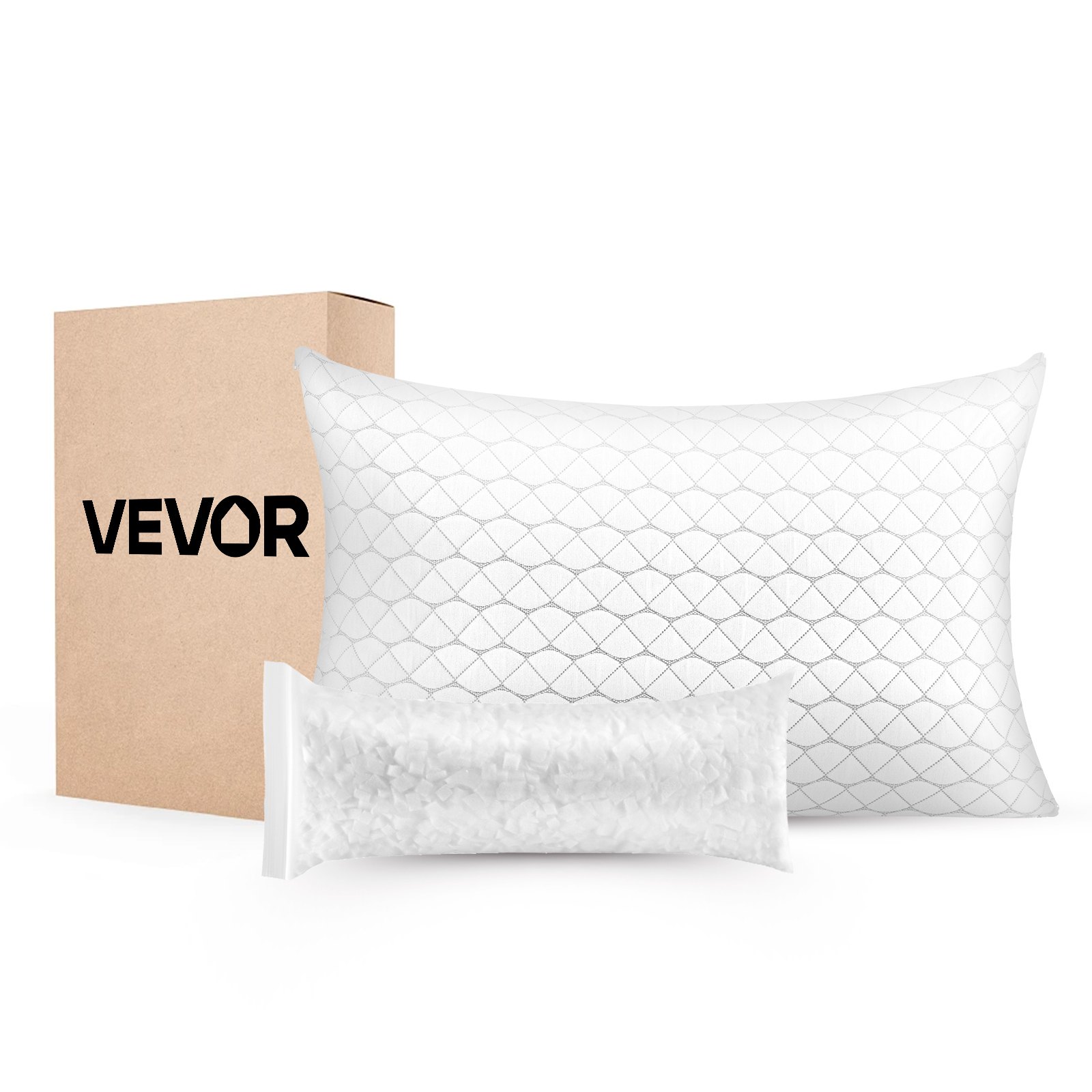 MHA4GACCbedpillowsm10012 VEVORshoplv VEVOR Queen Size Memory Foam Bed Pillow with Adjustable Firmness Natural Fiber Cover Supportive for All Sleep Positions