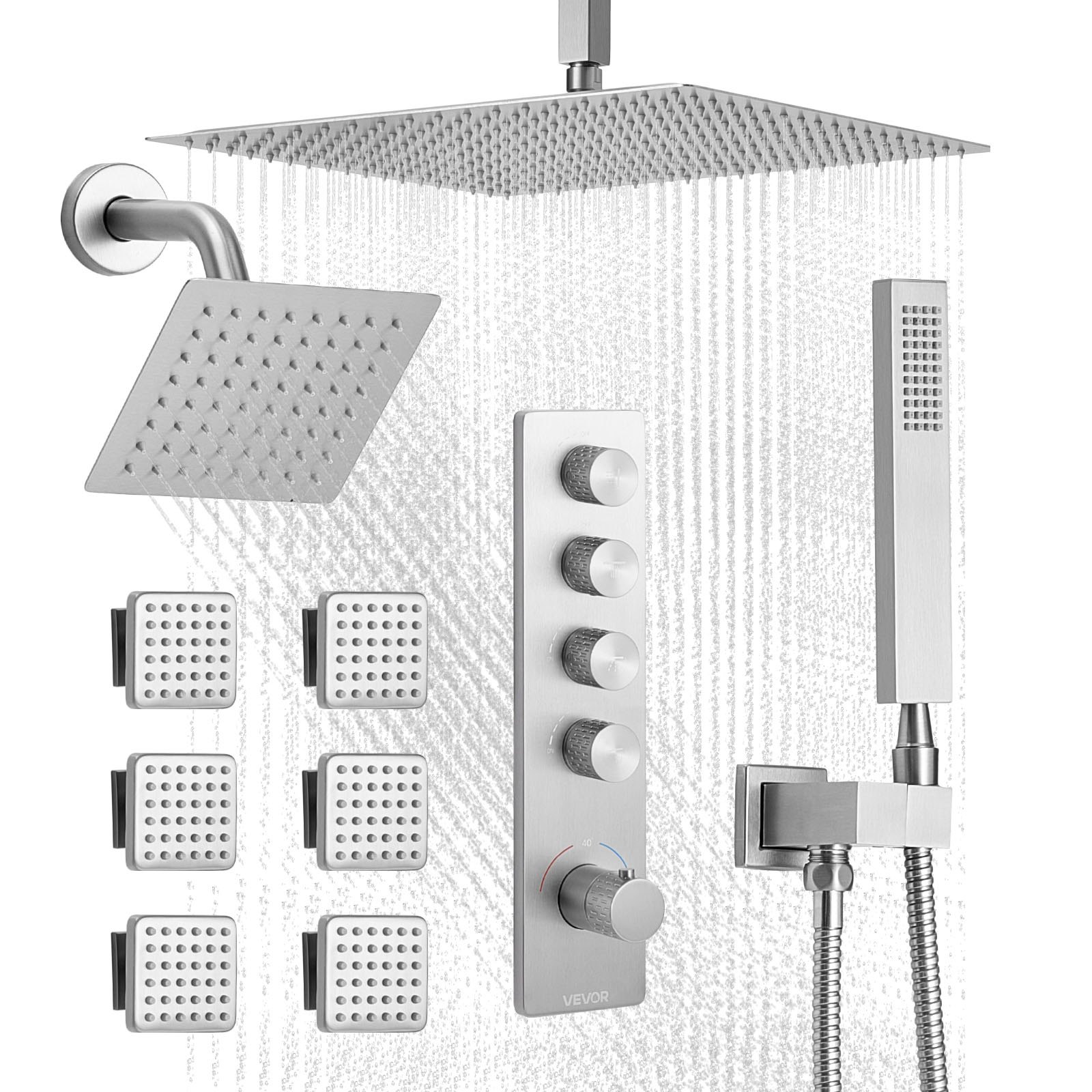 MHAG3YUGshowersystemm10012 VEVORshoplv VEVOR Thermostatic Rainfall Shower System with 406 mm Ceiling Mount