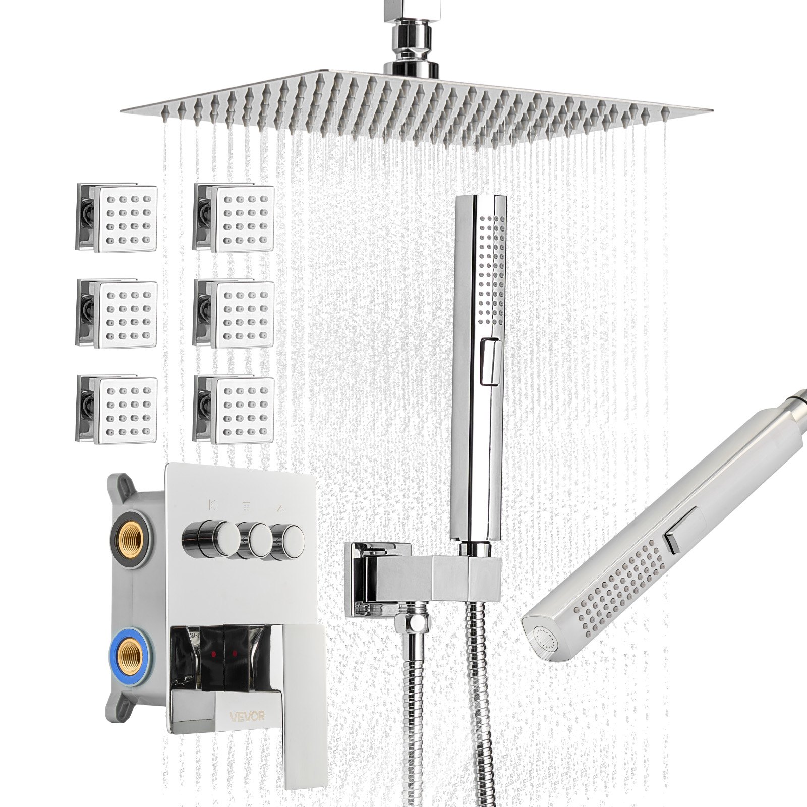 MHAG44XCshowersystemm10012 VEVORshoplv VEVOR 254 mm Ceiling Rain Shower System with 6 Body Jets