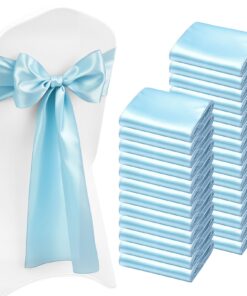 VEVOR 100PCS Light Blue Satin Chair Sashes 275x17cm – Wedding