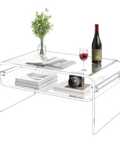 VEVOR Clear Acrylic Coffee Table with 2-Tier Storage Shelf