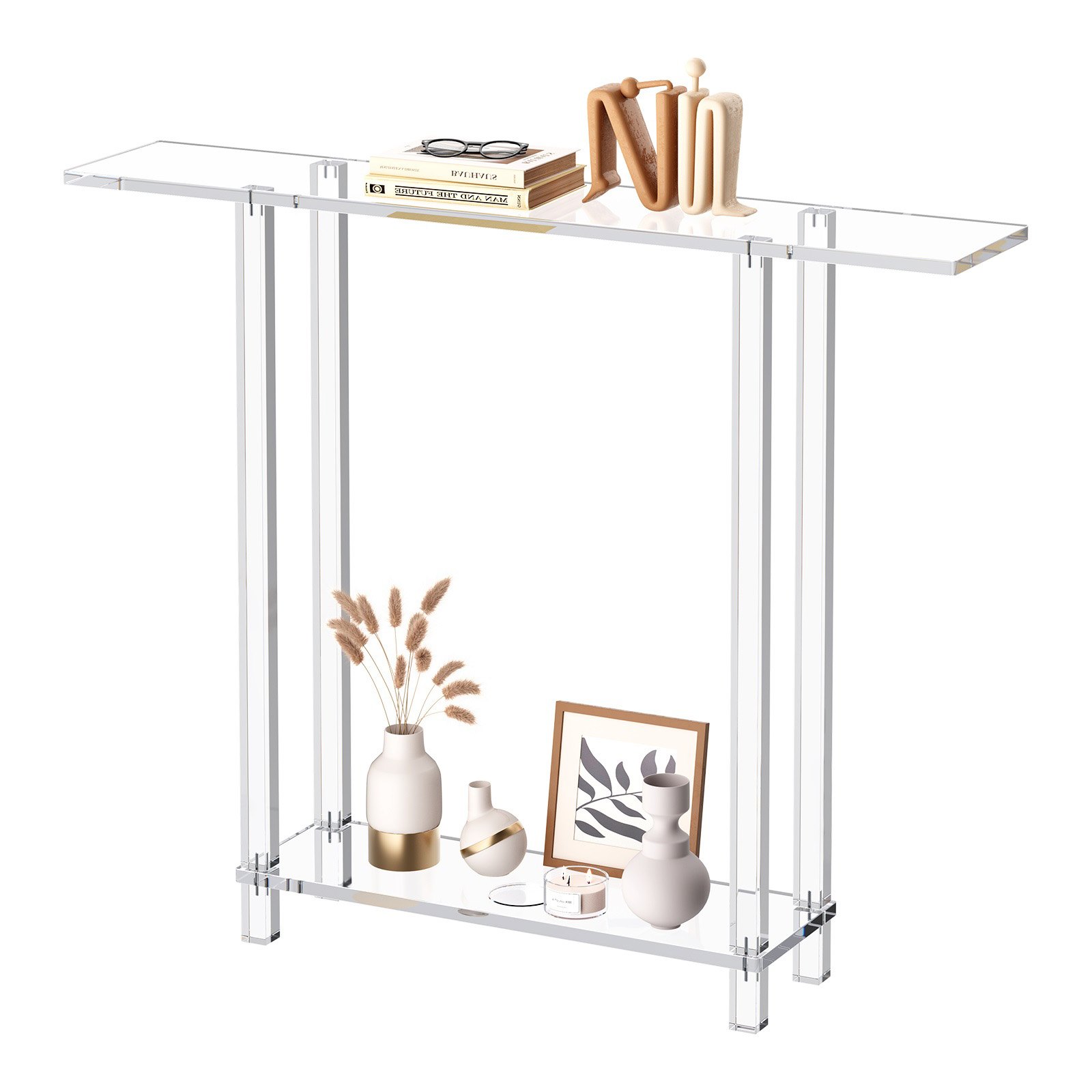 MHDZTTYYacrylictablem10012 VEVORshoplv VEVOR Clear Acrylic Console Table 2 Tier