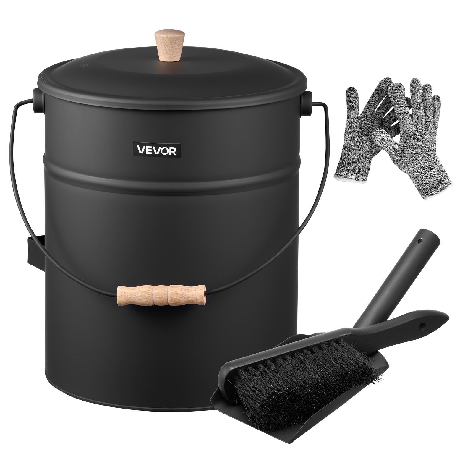 MHGULY1Ufireplacetoolsetm10012 VEVORshoplv VEVOR 15L Metal Ash Bucket Set with Lid
