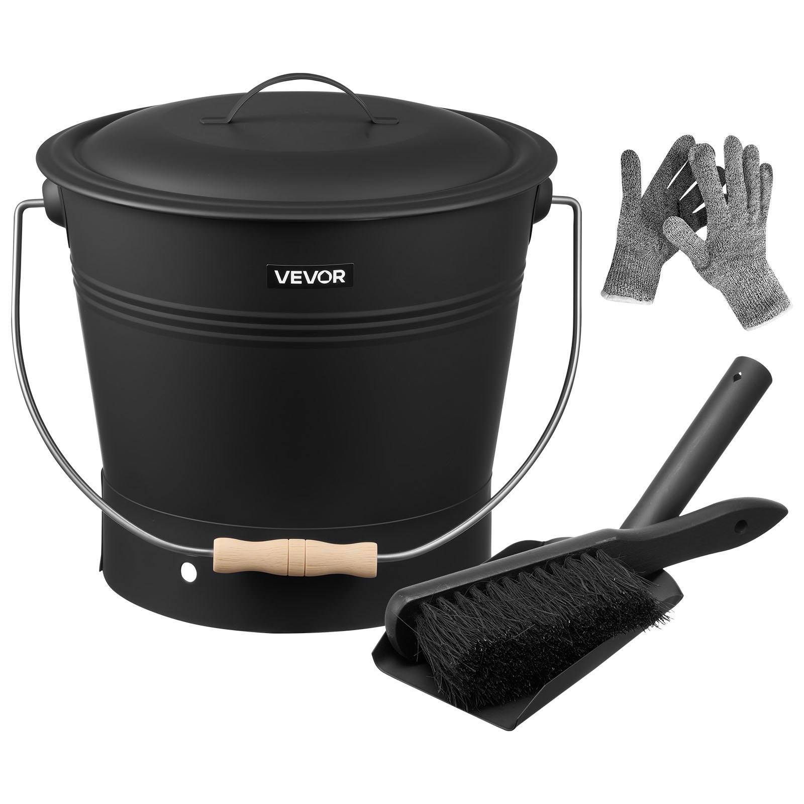 MHGUMH7Afireplacetoolsetm10012 VEVORshoplv VEVOR 98L Metal Ash Bucket Set with Lid