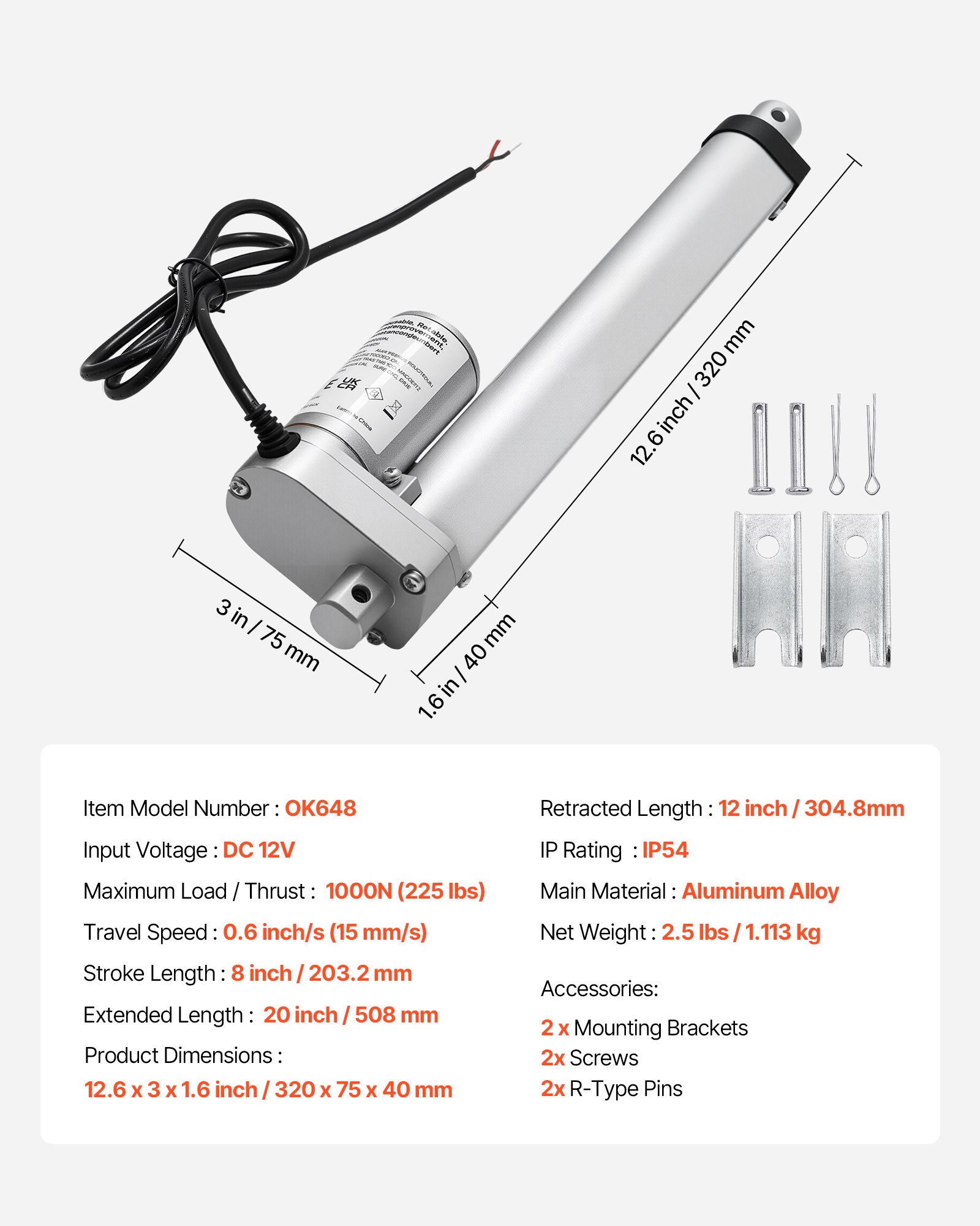 MHGUMMD8linearactuatorf6 VEVORshoplv with Mounting Bracket for Desk