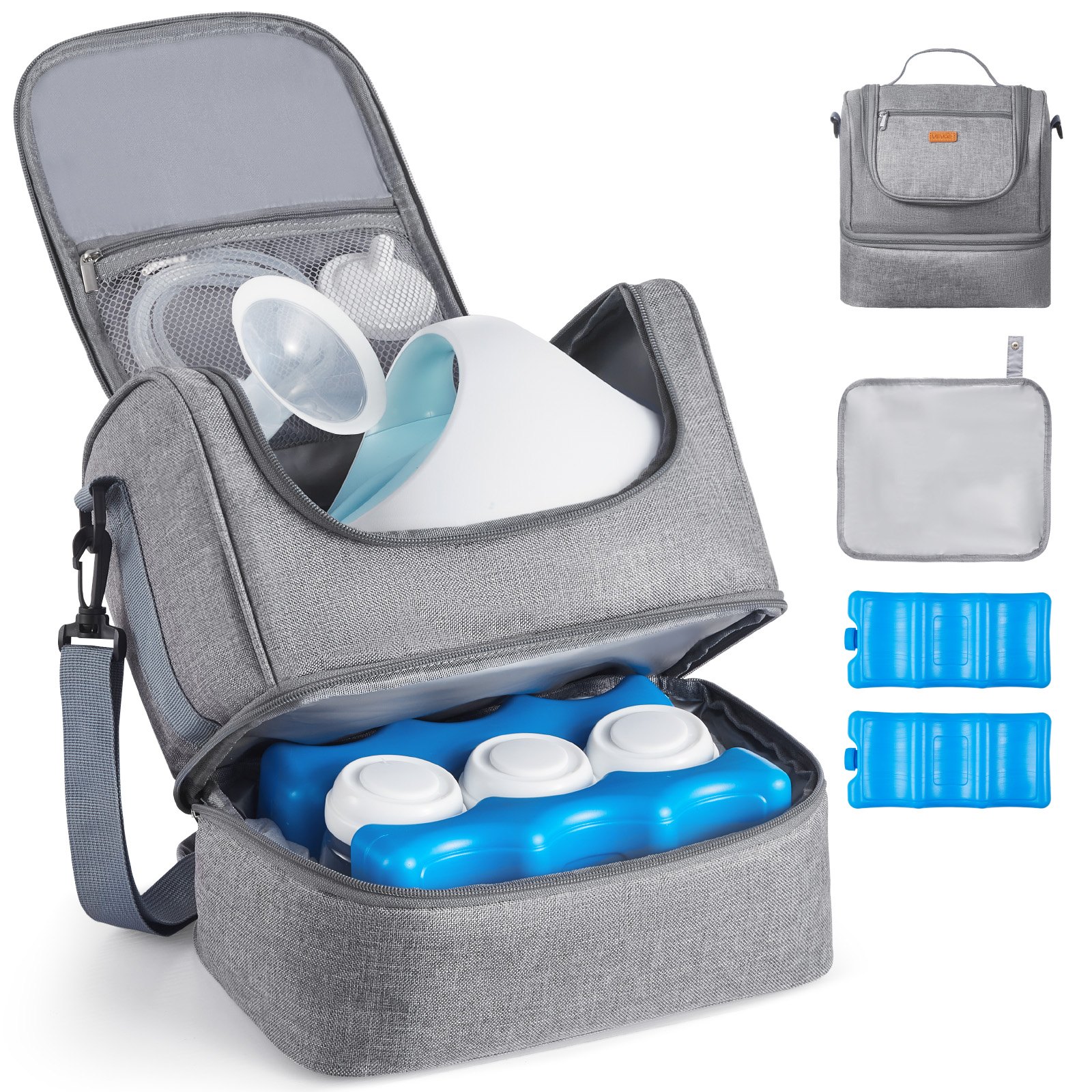 MHL52VO3breastpumpbagm10012 VEVORshoplv VEVOR Grey Breast Pump Bag with Ice Pack Fits S1S2 Pumps