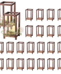 VEVOR 24pcs Rustic Cedar Wood Lanterns 140x140x255mm for Wedding Table Decor