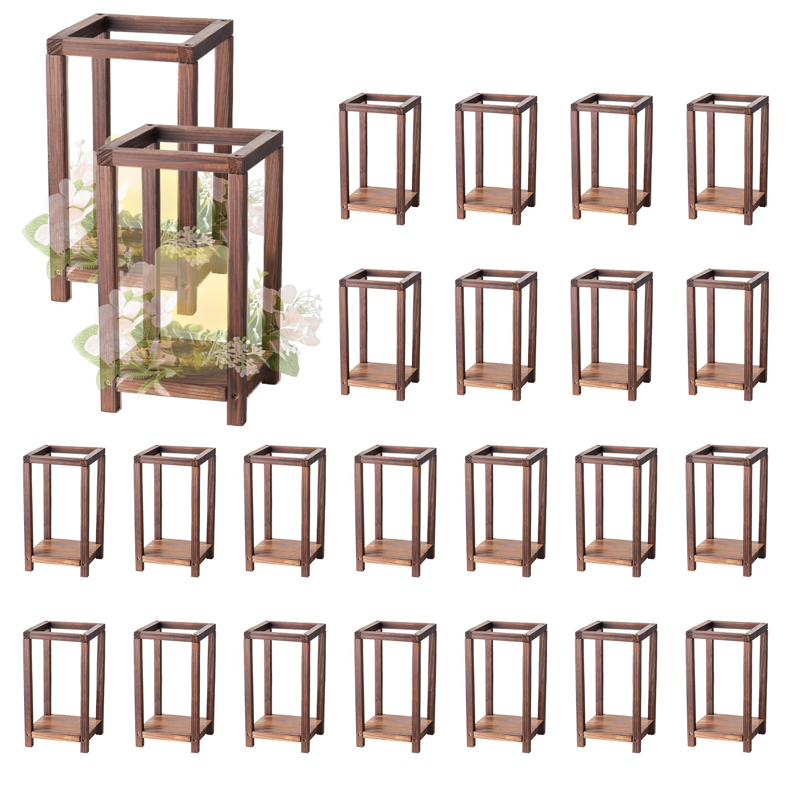 MHL53Q4Yweddinglanternm10012 VEVORshoplv VEVOR 24pcs Rustic Cedar Wood Lanterns 140x140x255mm for Wedding Table Decor