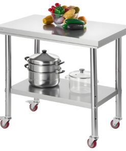 VEVOR 60x90 cm Stainless Steel Prep Table with Wheels & Adjustable Shelf for Kitchen