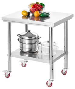 VEVOR Stainless Steel Work Table 60x76 cm with Wheels & Adjustable Shelf – Commercial Kitchen Prep Station