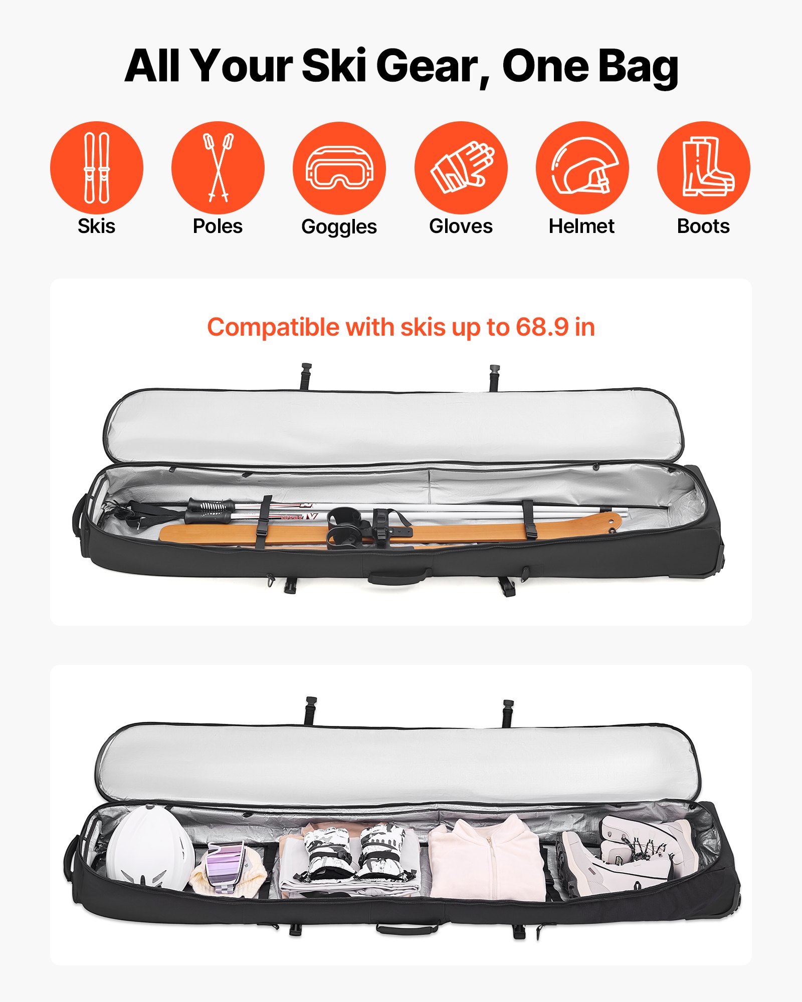 MHMKIBYOskibagf1 VEVORshoplv Padded Waterproof 175 cm Snowboard Bag