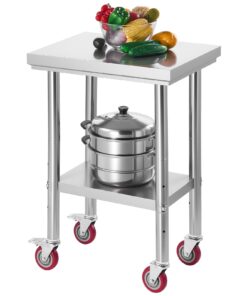 VEVOR Stainless Steel Prep Table 61x45 cm with Wheels & Adjustable Shelf for Commercial Kitchen