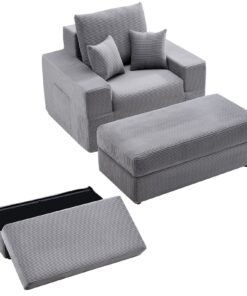 VEVOR Oversized Corduroy Chaise Lounge Chair with Ottoman Storage