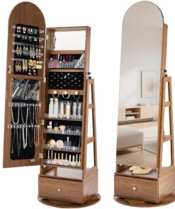VEVOR 1655 mm 360° Swivel Lockable Jewelry Cabinet with Full-Length Mirror