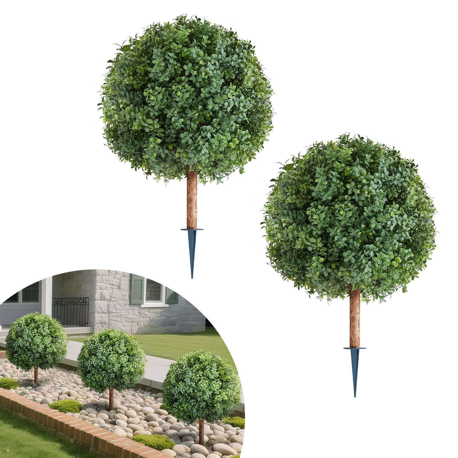MHRPVK7Partificialtopiariesm10012 VEVORshoplv VEVOR 686mm Artificial Boxwood Topiary Trees with Ground Spikes