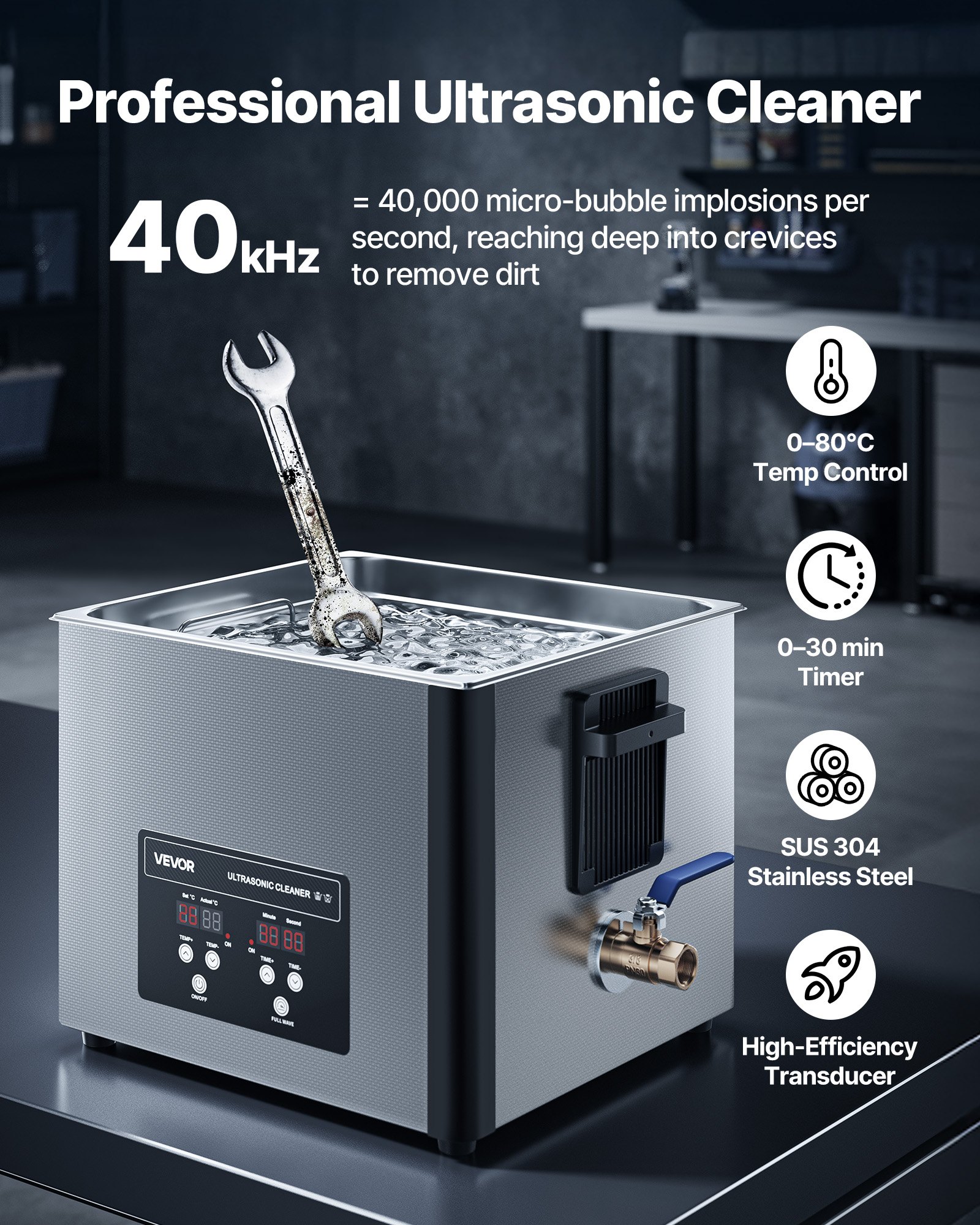 MHT58YZMultrasoniccleanerf1 VEVORshoplv 40kHz Stainless Steel Cleaning Machine for Parts Instruments