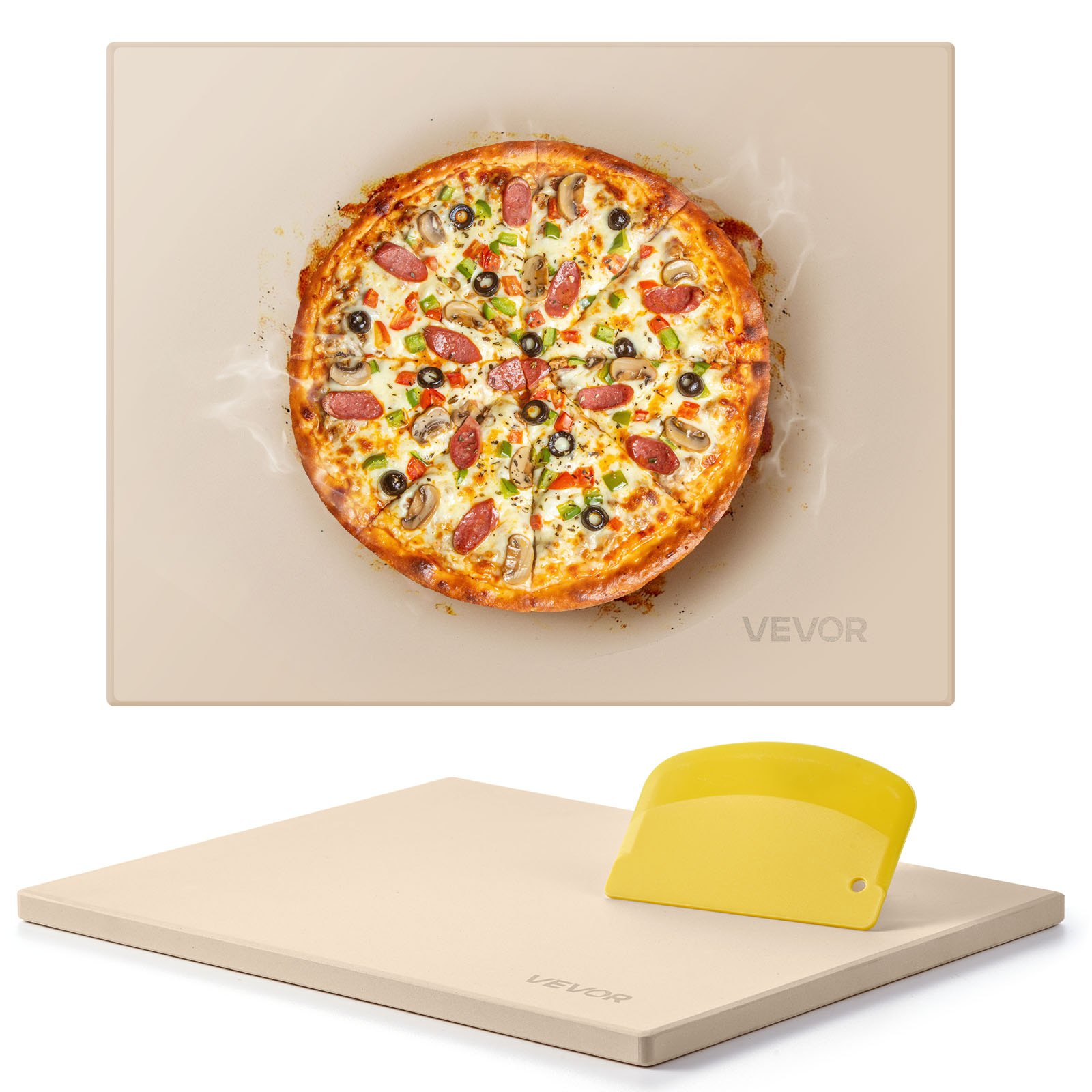 MHU4N3TFpizzastonem10012 VEVORshoplv VEVOR 38x30 cm Cordierite Pizza Stone with Scraper