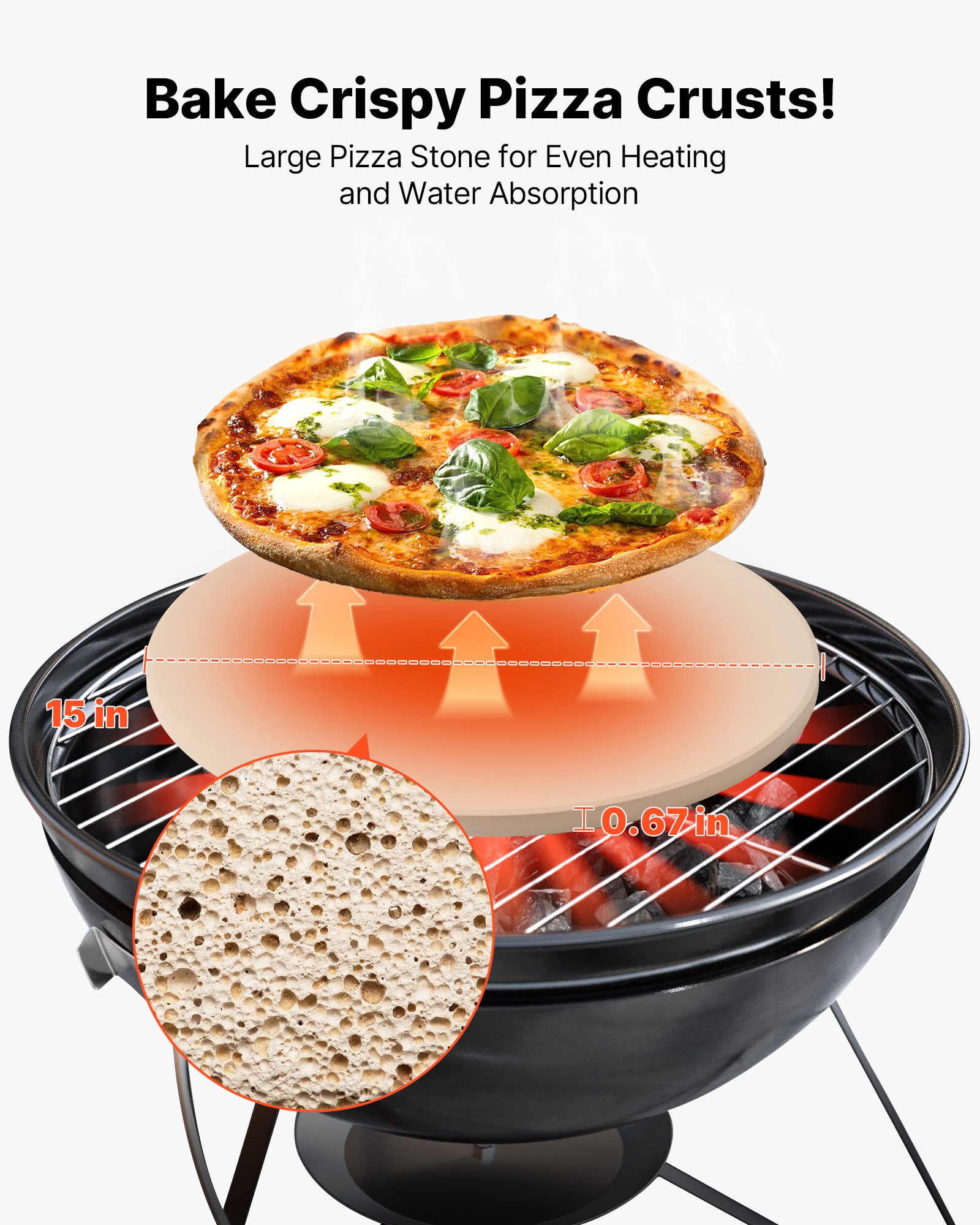MHU4N8X0pizzastonef1 VEVORshoplv 17 mm Thick Heat Resistant Baking Stone for Oven BBQ Grilling