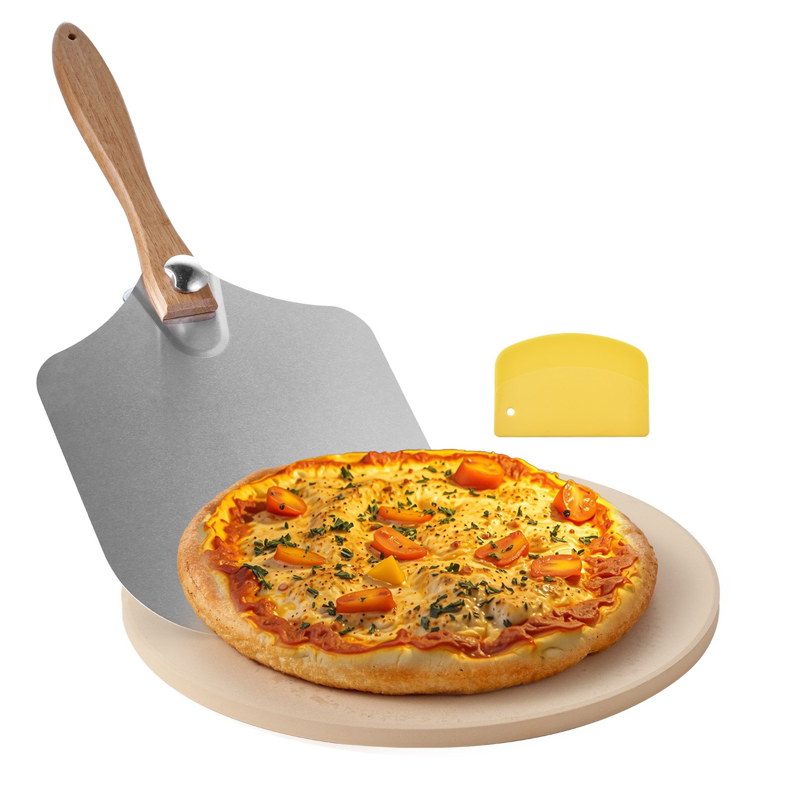MHU4N8X0pizzastonem10012 VEVORshoplv VEVOR 381 mm Round Cordierite Pizza Stone with Peel