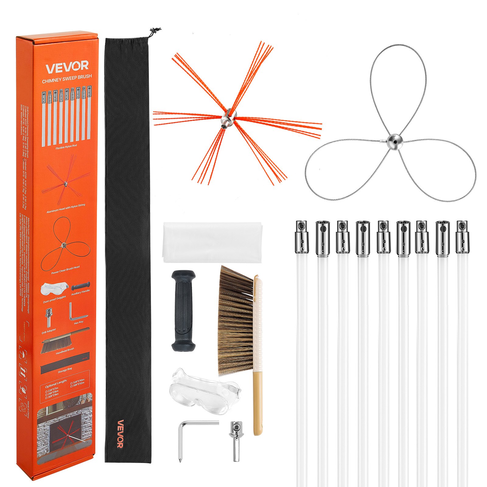 MHUKQBUWchimneysweepkitm10012 VEVORshoplv VEVOR 9m Extendable Chimney Sweep Kit with Dual Brush Heads