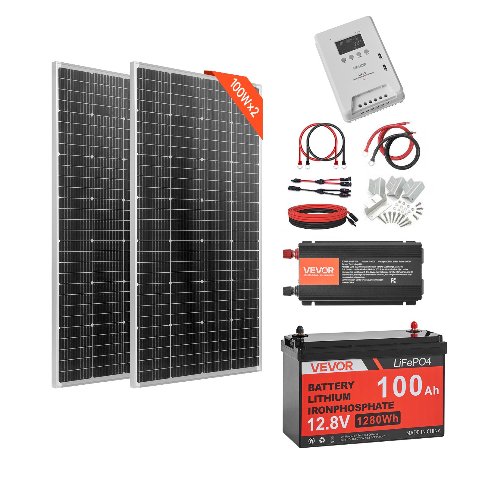MHUKQZ5Jsolarpanelkitm10012 VEVORshoplv VEVOR 400W 12V Solar Kit with 2×200W Panels