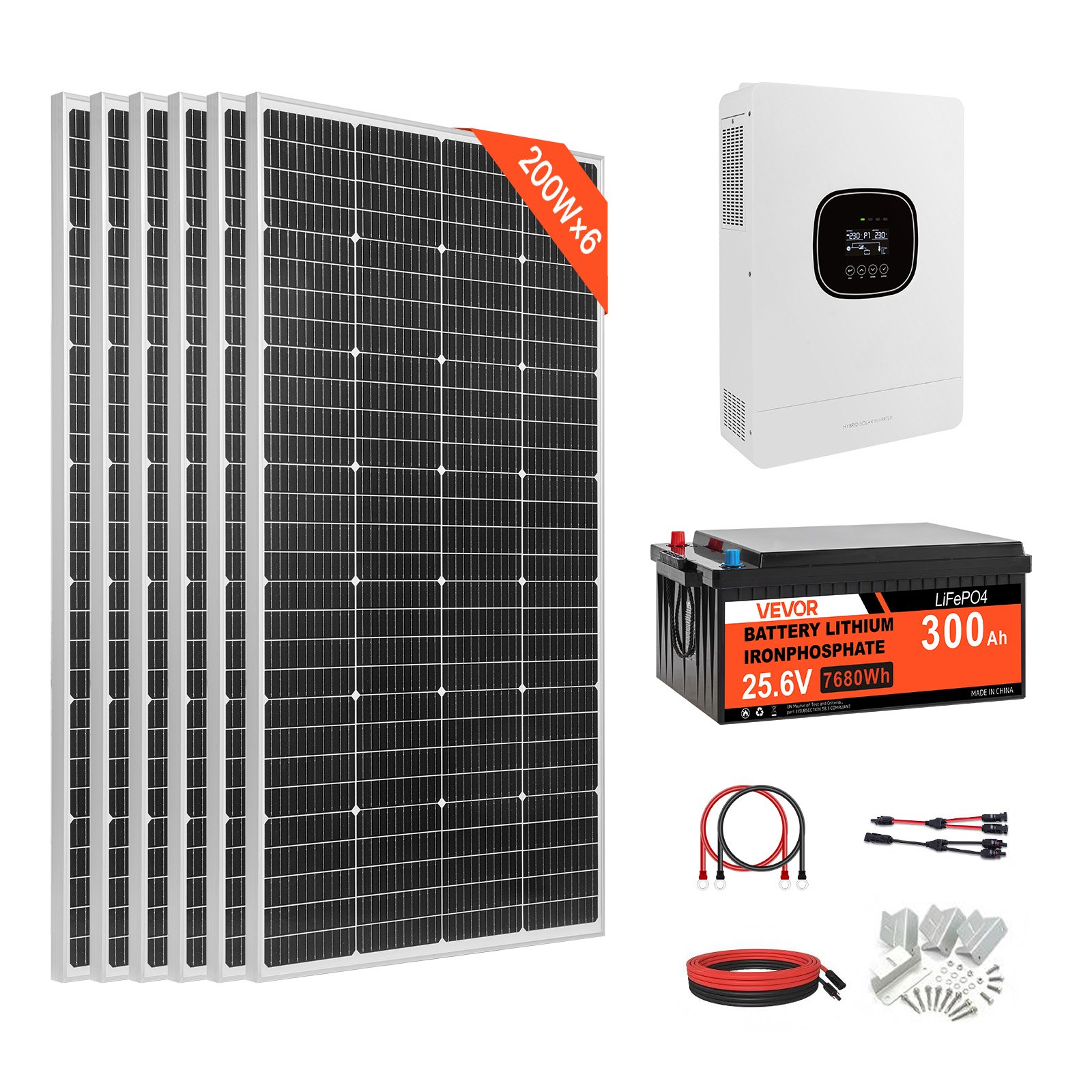 MHUKRHYHsolarpanelkitm10012 VEVORshoplv VEVOR 1200W 24V Solar Power Kit with 6×200W Panels