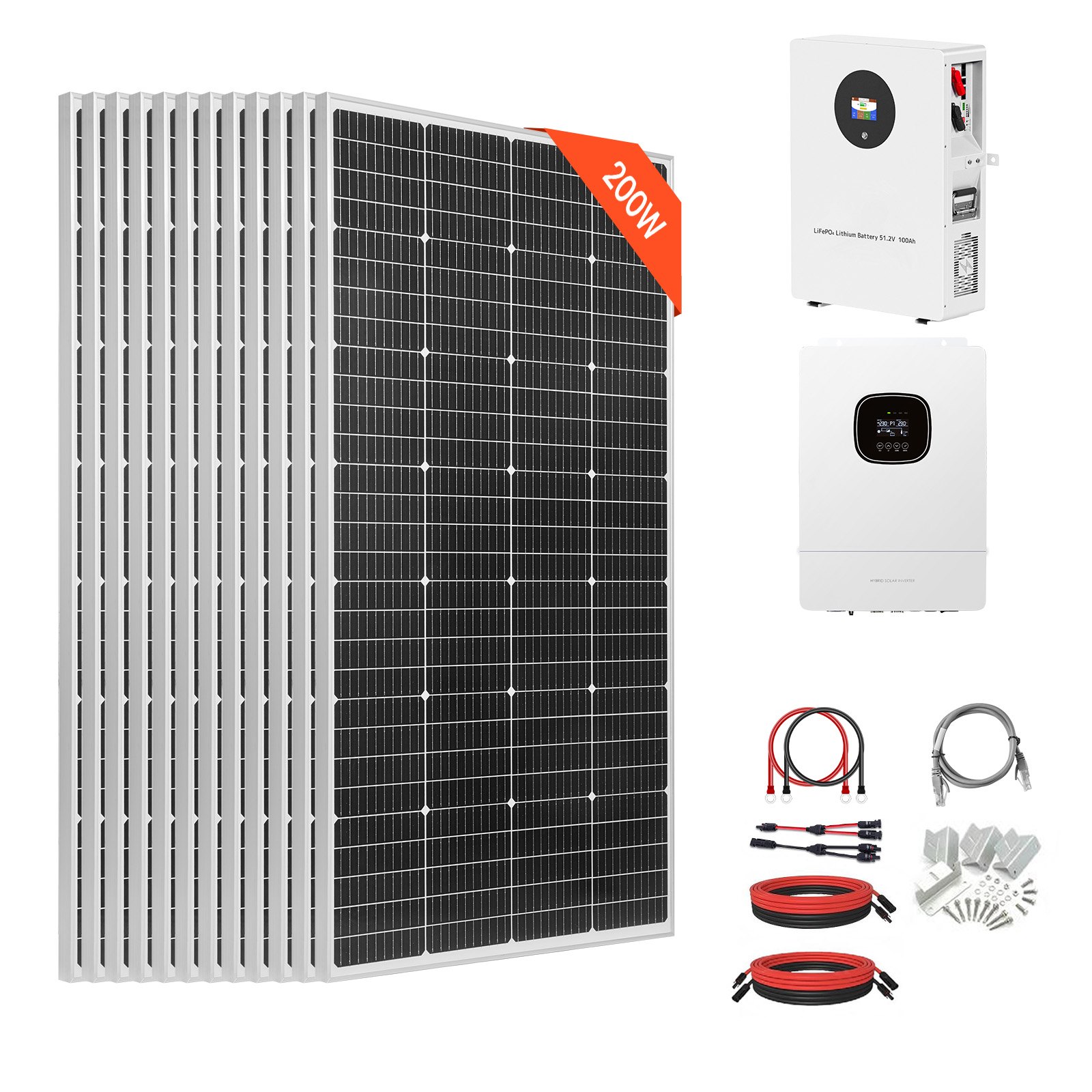 MHUKRR08solarpanelkitm10012 VEVORshoplv VEVOR 2400W 48V Off Grid Solar Kit with 12x200W Monocrystalline Panels