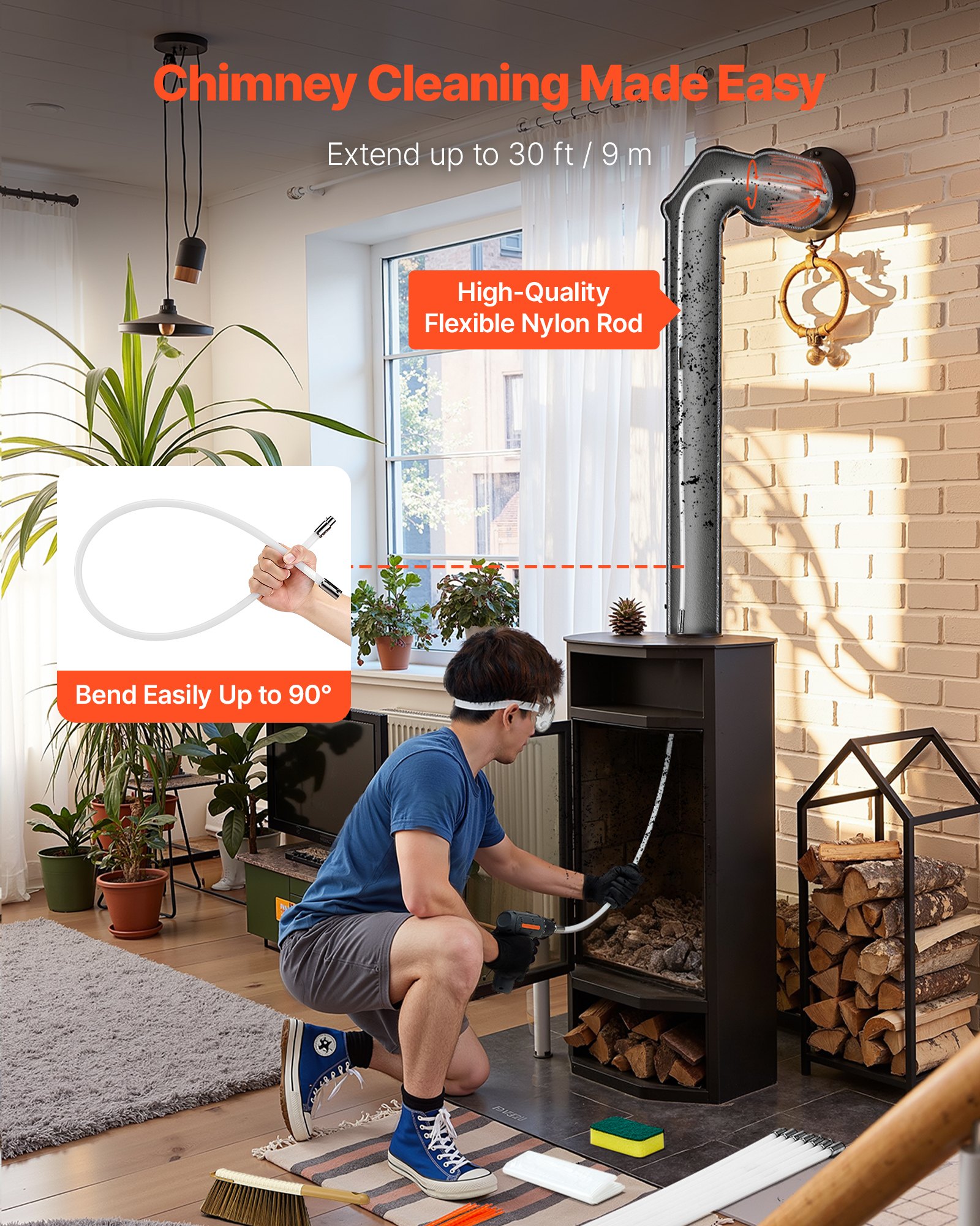 MI44SJGTchimneysweepkitf2 VEVORshoplv for Square Rectangular Fireplaces