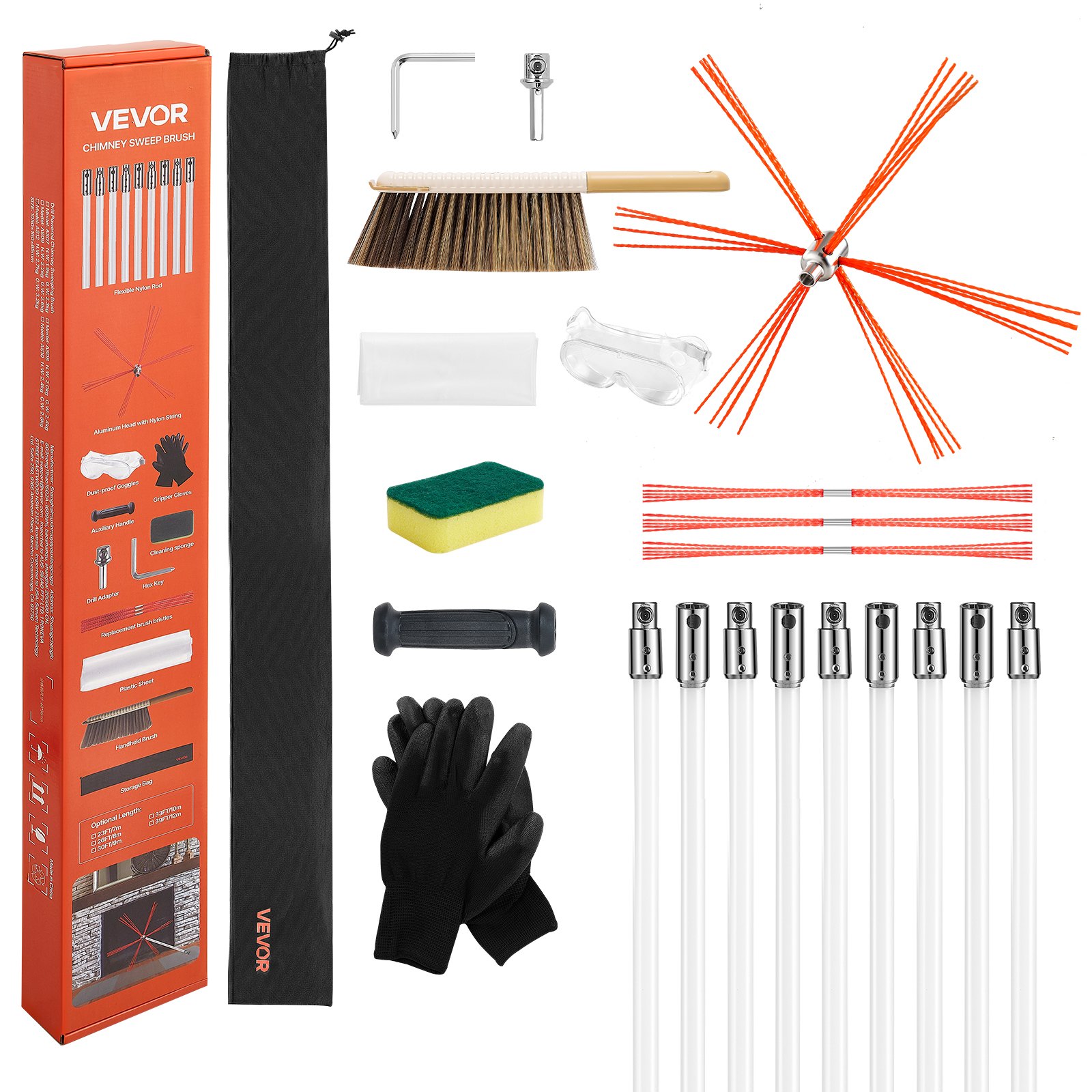 MI44SJGTchimneysweepkitm10012 VEVORshoplv VEVOR 9m Extendable Chimney Sweep Kit with Nylon Rods