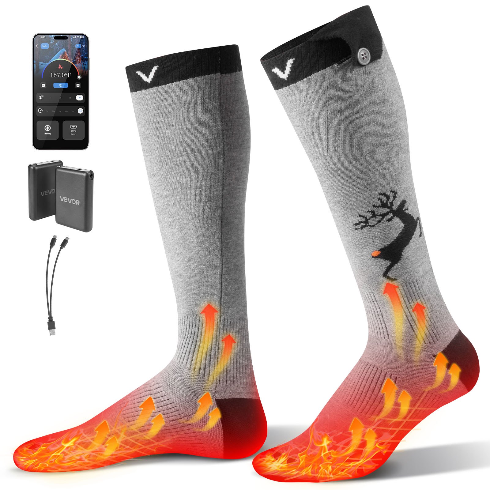MI4C9QRPheatedsocksm10012 VEVORshoplv VEVOR Heated Socks with 12000mAh Rechargeable Batteries