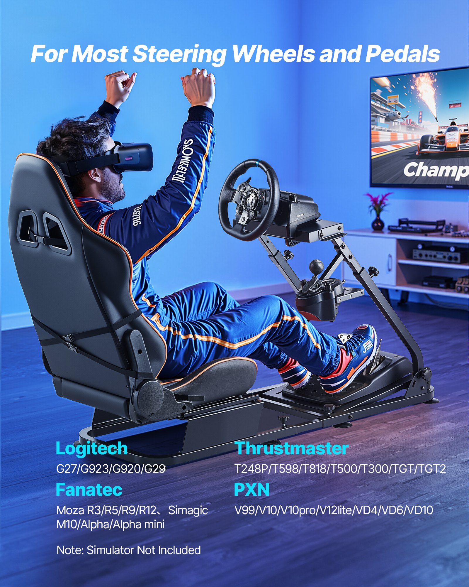 MI5K9RT9racingwheelstandf1 VEVORshoplv Heavy Duty Adjustable Simulator Cockpit for Logitech