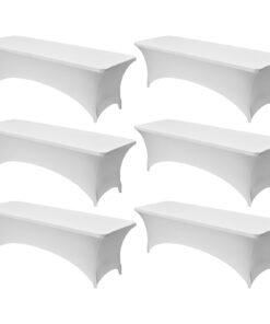VEVOR 6-Pack White 244 cm Fitted Spandex Tablecloths for 8FT Rectangular Tables – Washable