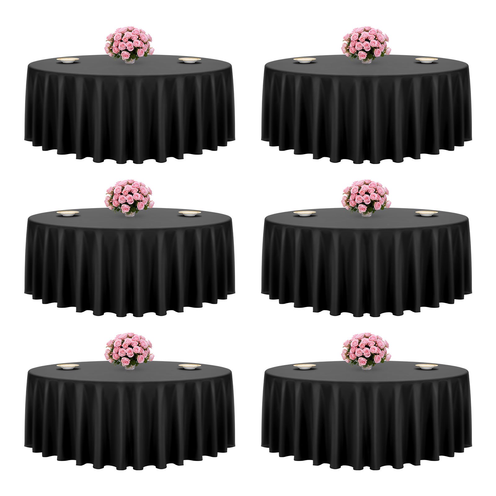 MI6ZQS84tablecoverm10012 VEVORshoplv VEVOR 6 Pack Black Round Tablecloths Ø305 cm