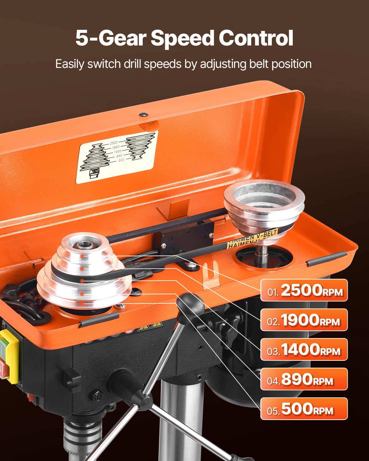 MI94VFO8benchdrillpressf2 VEVORshoplv 5 Speed 5002500 RPM