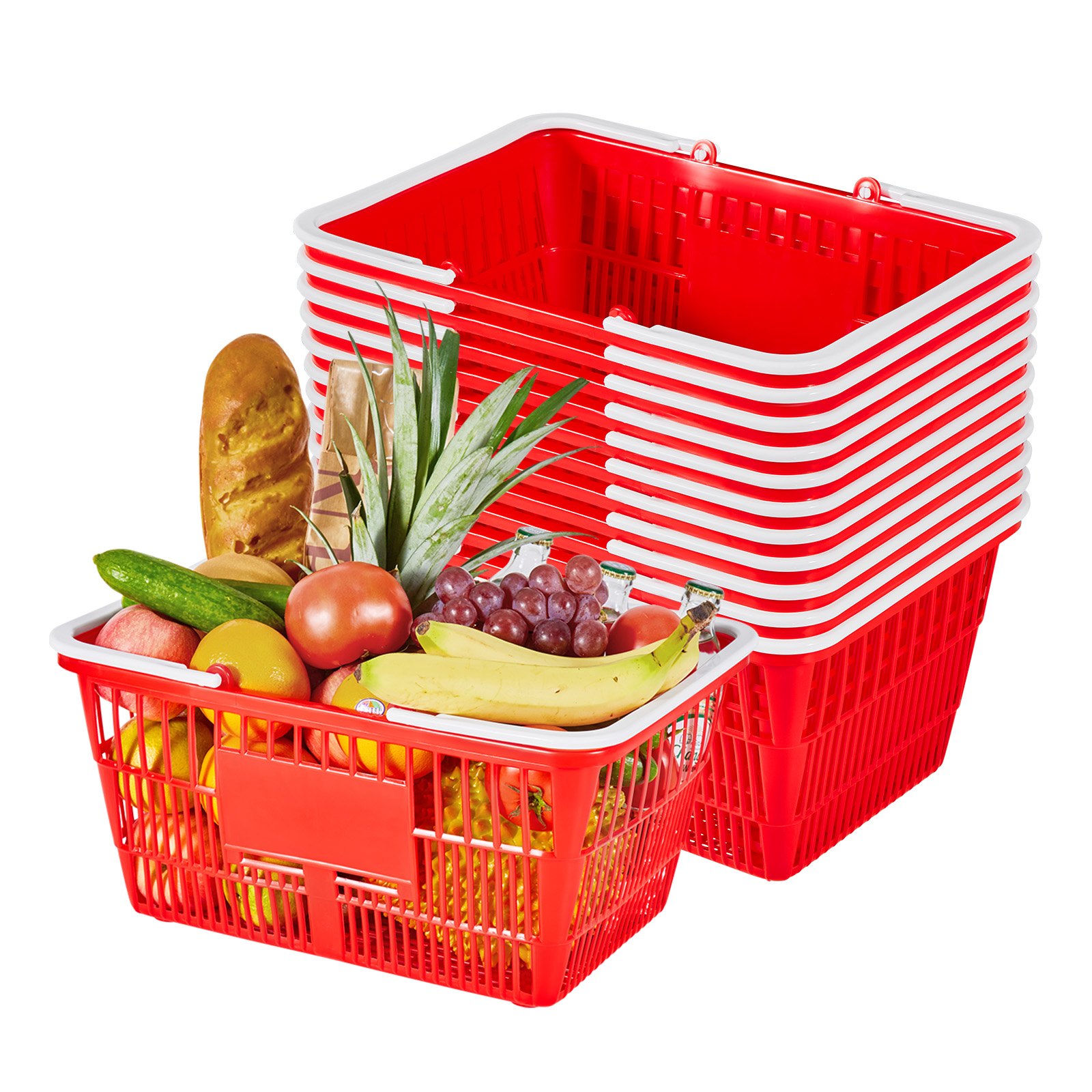 MIBZQV75shoppingbasketm10012 VEVORshoplv VEVOR 21L Red Stackable Shopping Baskets with Handles