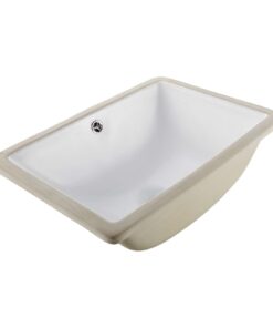 VEVOR 460x330 mm Rectangular White Ceramic Undermount Bathroom Sink with Overflow