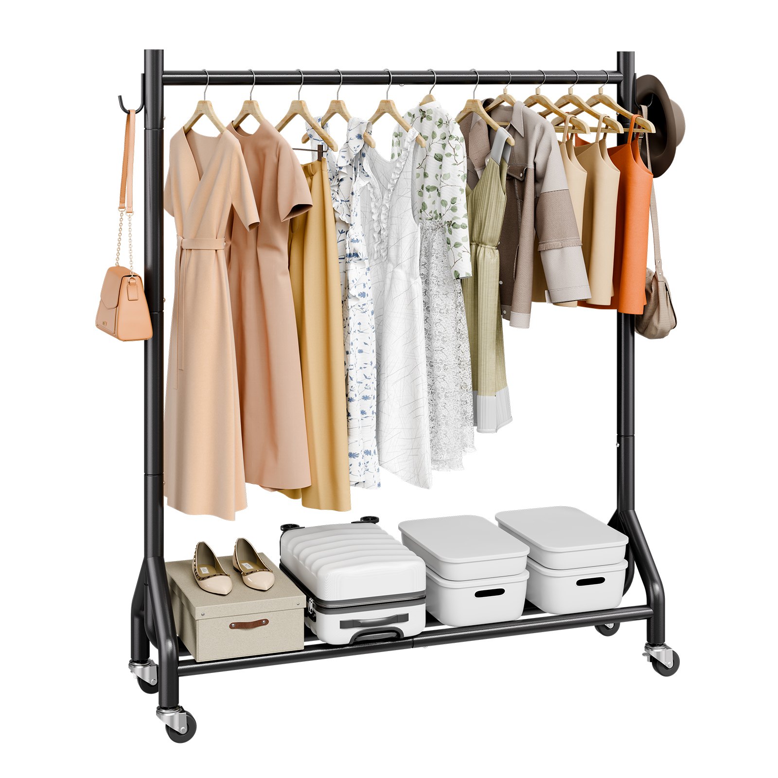 MICX1KNFclothesrackm10012 VEVORshoplv VEVOR Heavy Duty Rolling Clothes Rack with Shelves
