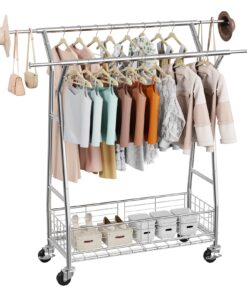 VEVOR Rolling Clothes Rack with 2 Adjustable Hanging Rods