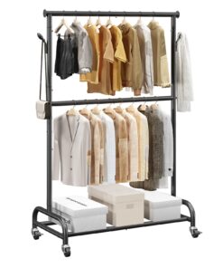 VEVOR Heavy Duty Rolling Clothes Rack with Adjustable Rods