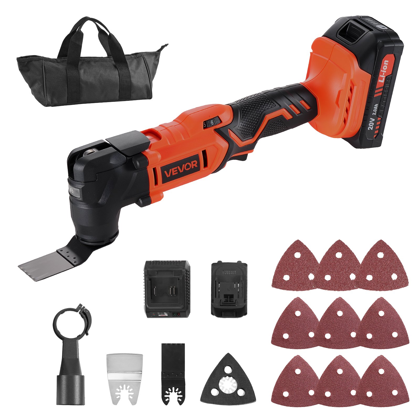 MIE50MUDoscillatingtoolm10012 VEVORshoplv VEVOR 20V Cordless Oscillating Multi Tool Kit with 6 Speeds