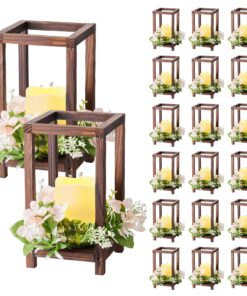 VEVOR 20-Set Wooden Lantern Centerpiece with LED Candles & Flower Wreaths