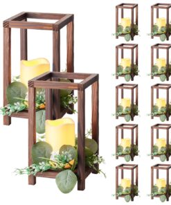 VEVOR 12-Set Wooden Lantern Centerpieces with LED Candles & Eucalyptus Wreaths