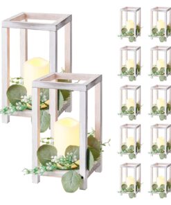 VEVOR 12 Wooden Lantern Centerpieces with LED Candles & Eucalyptus Wreaths