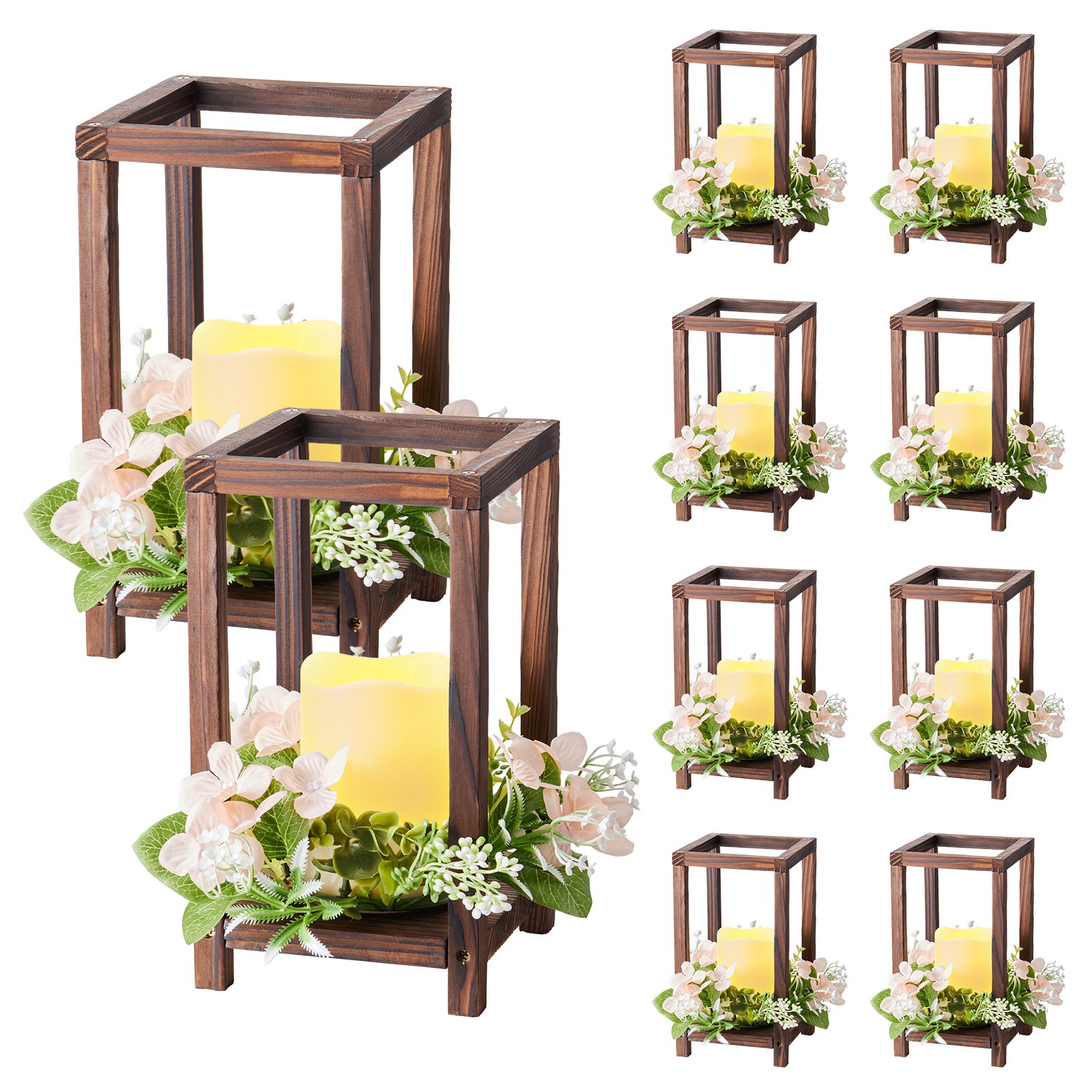 MIFKEP57weddinglanternm10012 VEVORshoplv VEVOR Wooden Lantern Centerpiece Set 10 Lanterns