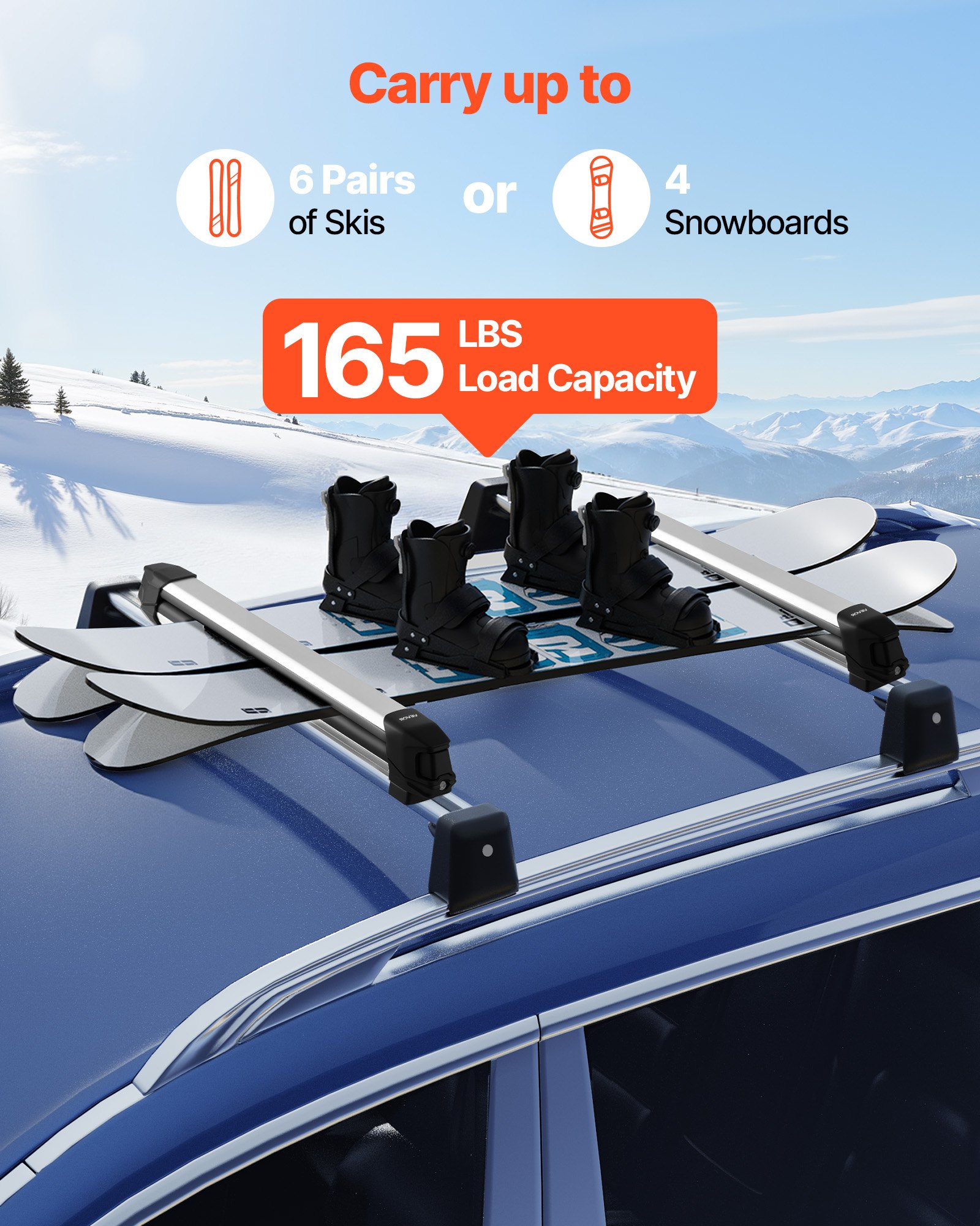 MIGZXIQTsnowboardroofrackf1 VEVORshoplv Holds 6 Skis or 4 Snowboards